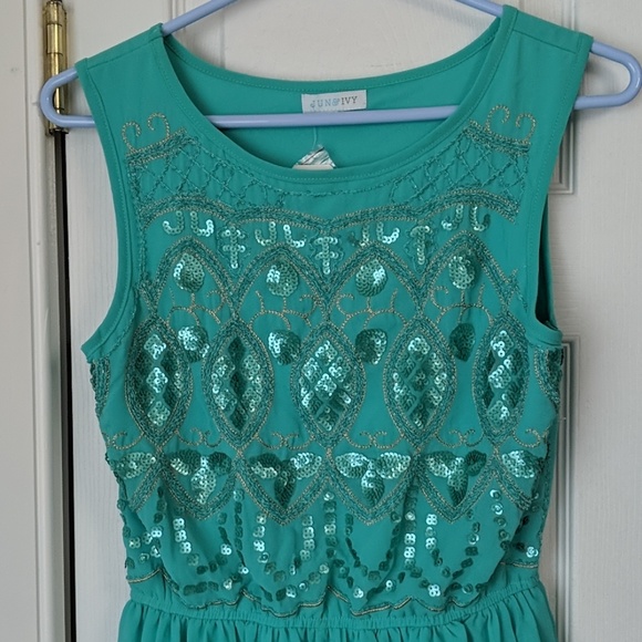 Beautiful sleeveless teal dress with sequin front - Picture 2 of 4